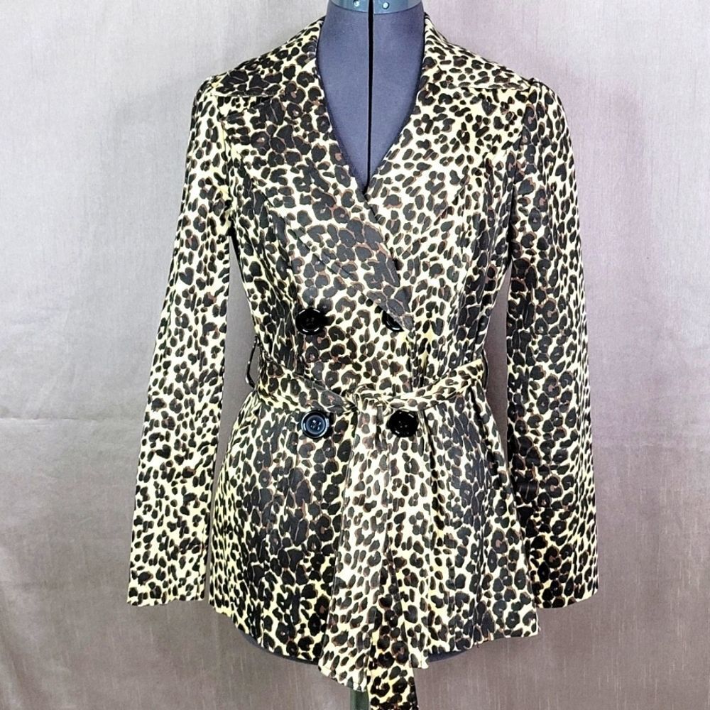 HEART & SOUL Leopard Print‎ Double Breasted Belted Lightweight Jacket Small